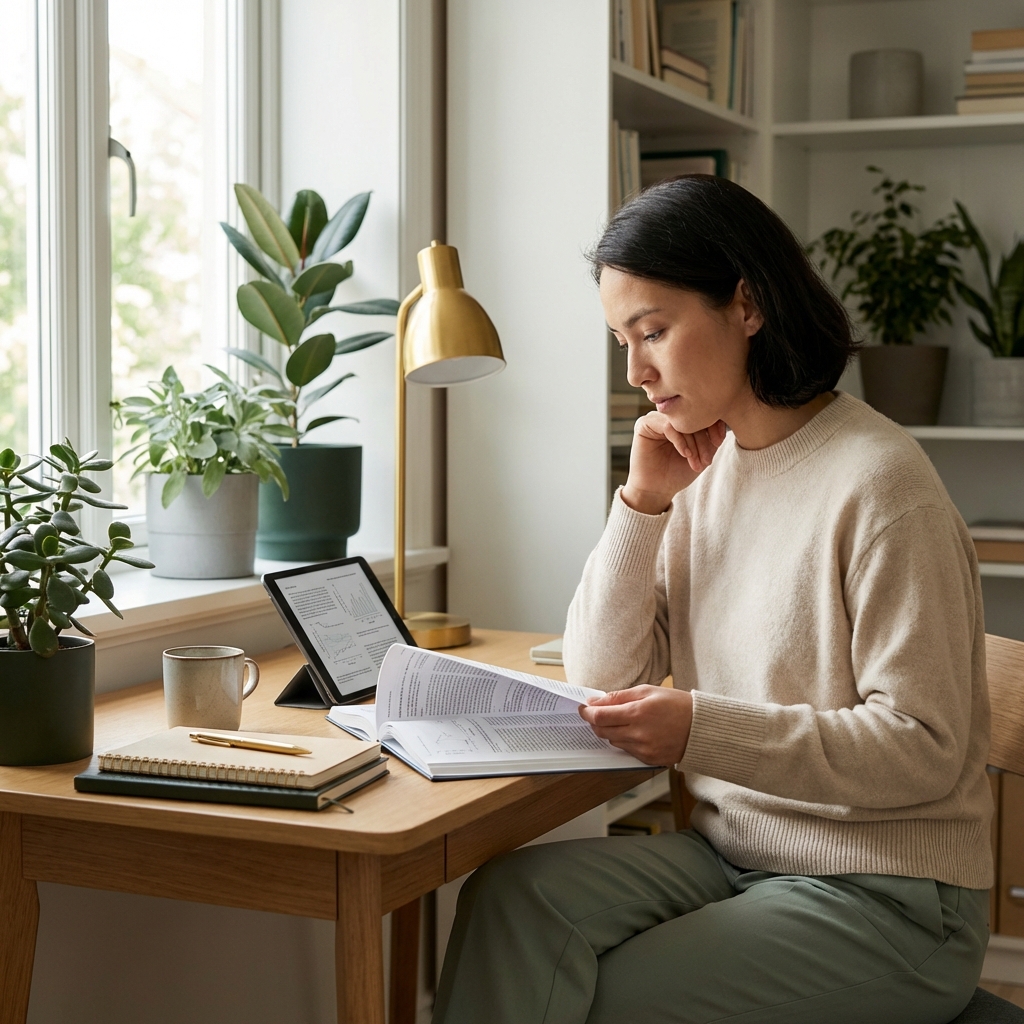 Pessoa estudando artigos científicos